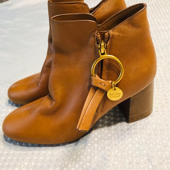 See by Chloe Louise Block-Heel Leather Ankle Boots size 7 - Picture 4 of 13